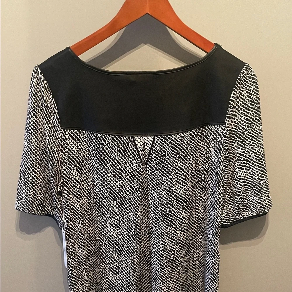 Tart Black and White Patterned Dress with‎ Faux leather detail Size Large